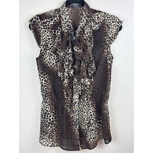 Isabella Rodriguez Leopard Sheer Sleeveless Ruffled Blouse Size Large